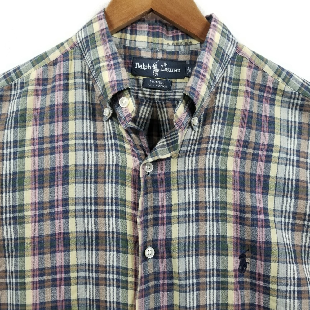 Ralph Lauren Shirt Men M Multicolor Plaid Mcmeel Cotton Long Sleeve Polo‎ Pony